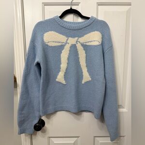 a new day Light Blue Sweater with White Bow Accent NWOT